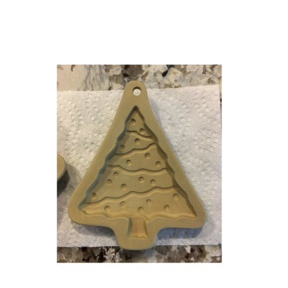 Set of 2 Vtg Sassafras 1994 Cookie Art Stoneware Mold Christmas Tree & Snowman - Picture 3 of 5